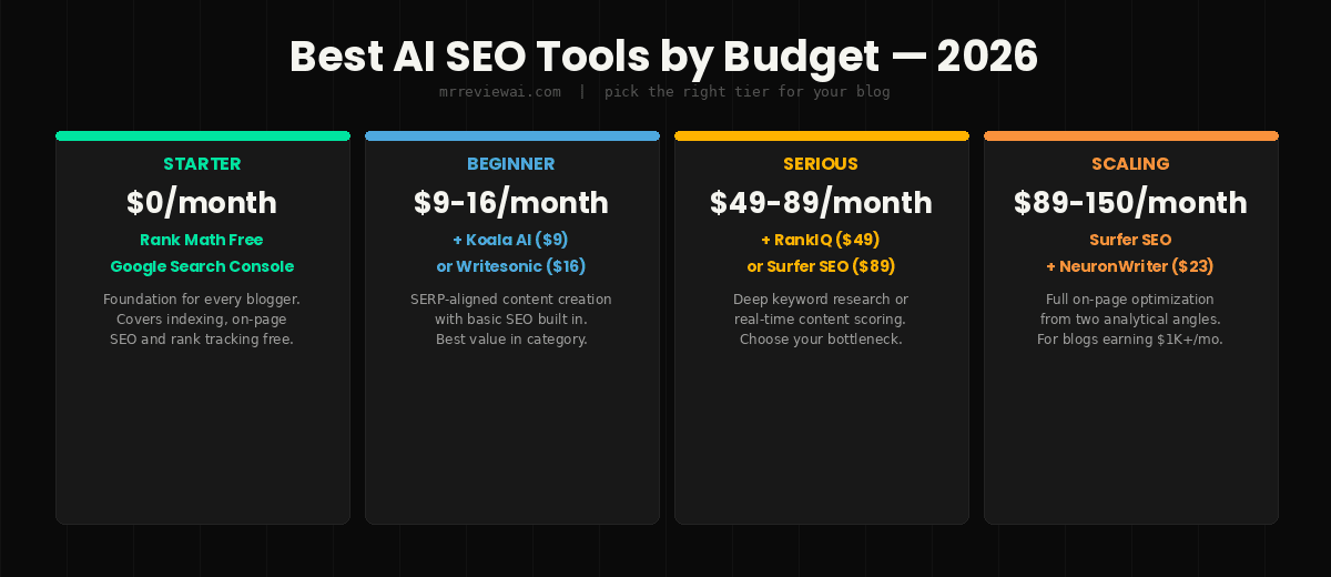 best ai seo tools by budget tiers for bloggers 2026