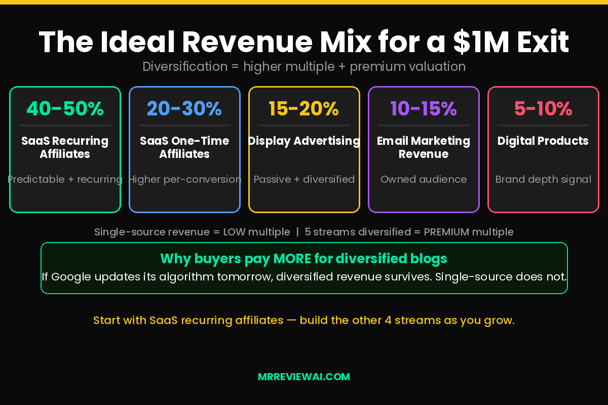 Ideal revenue mix for 1 million affiliate blog exit SaaS recurring affiliates diversification