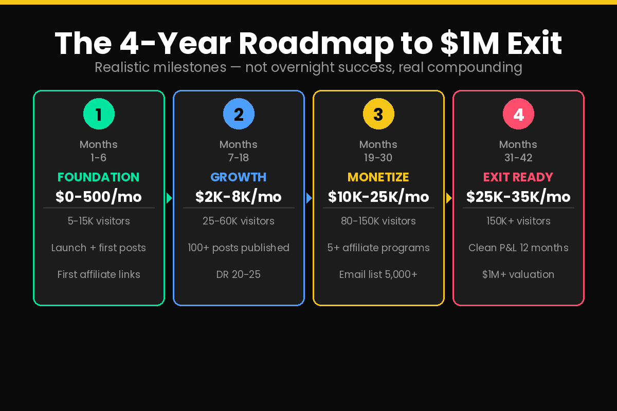 Affiliate blog 4 year roadmap timeline foundation growth monetize exit ready