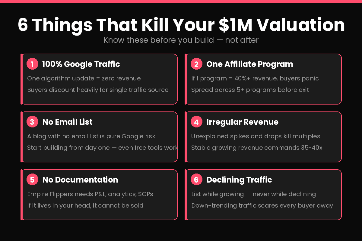 6 things that kill your affiliate blog valuation before 1 million dollar exit