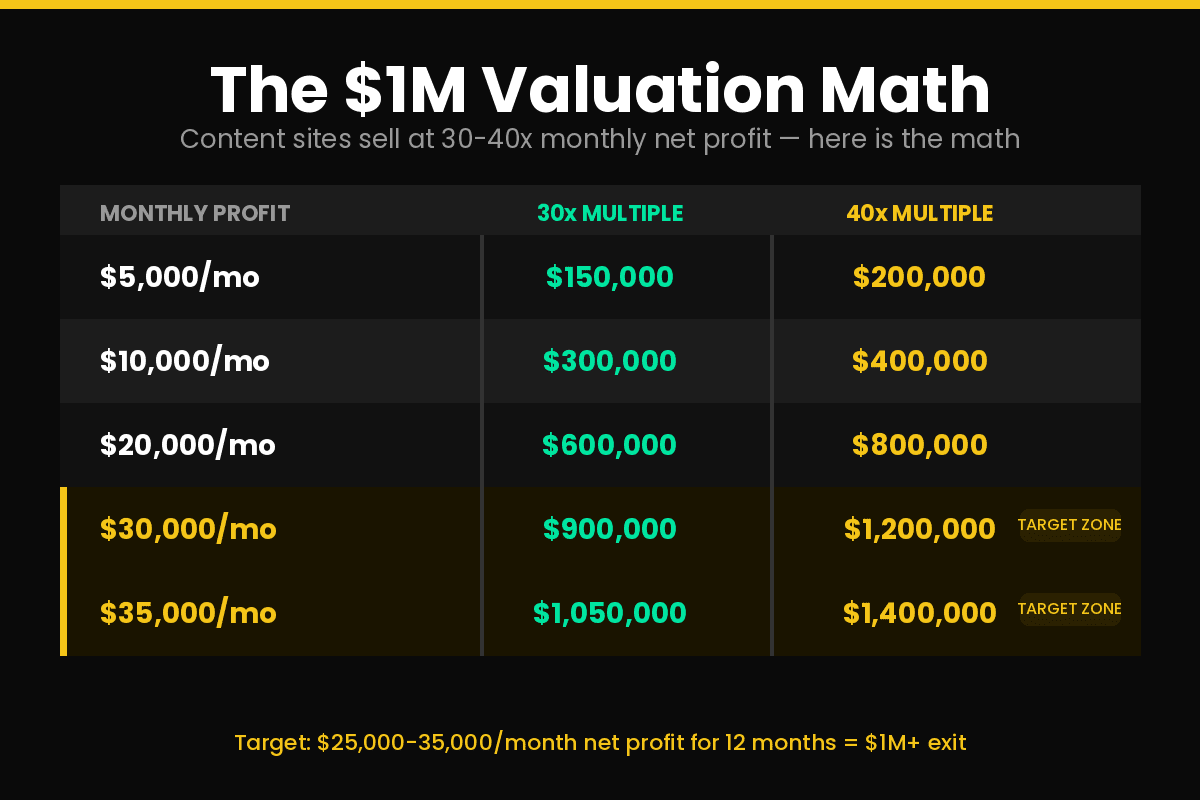How to build an affiliate blog that sells for $1 million — valuation math 30x to 40x monthly profit exit