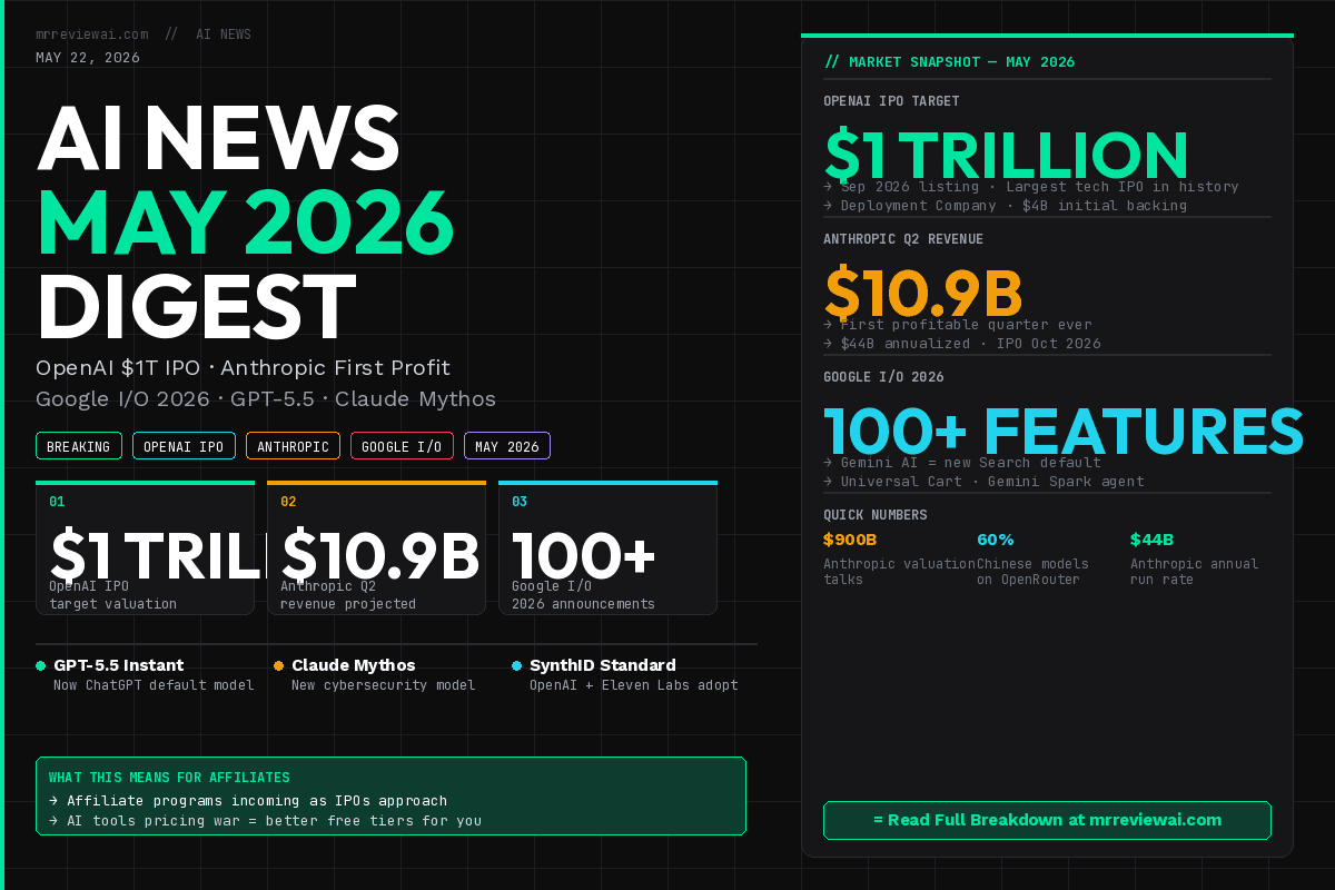 AI news May 2026 digest — OpenAI IPO, Anthropic first profit, Google I/O 100+ features