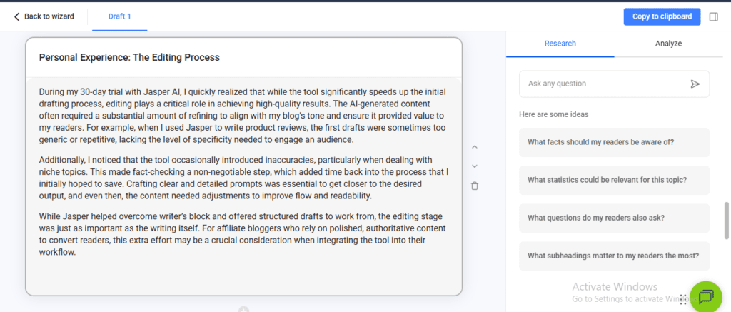 Anyword review 2026 - Personal experience testing AI editing process showing content refinement workflow