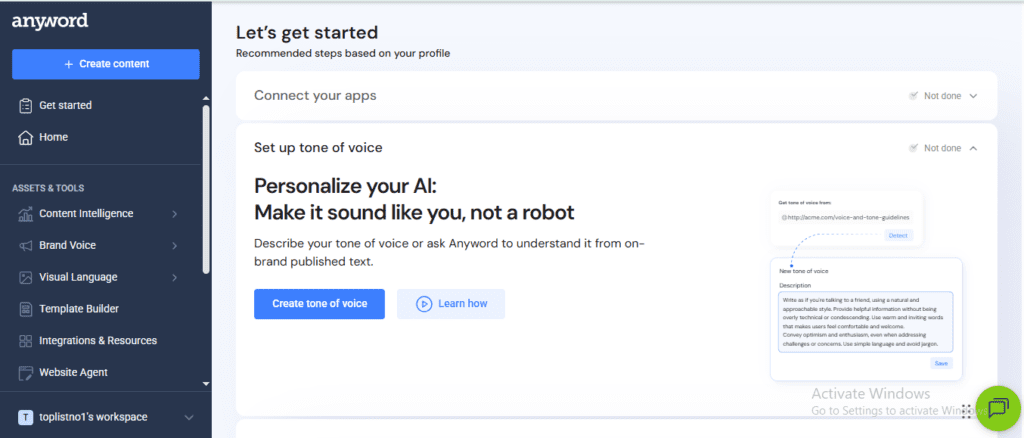 Anyword review - Brand Voice and tone of voice setup to personalize AI content for your brand