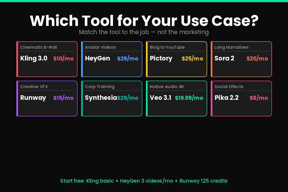 Which AI video generator tool to use for cinematic b-roll avatar videos blog repurposing 2026