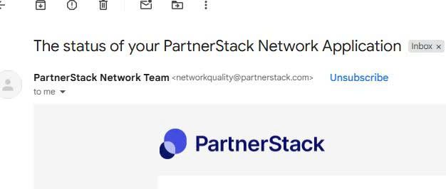 PartnerStack Network rejection email