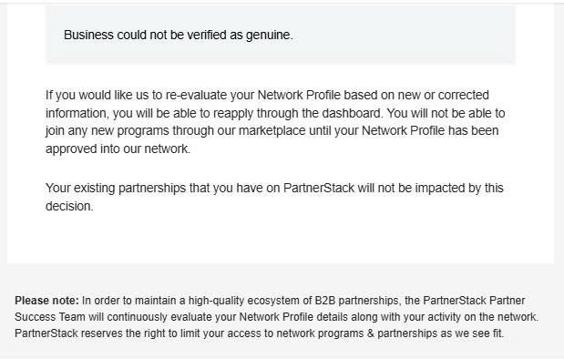 PartnerStack dashboard declined status