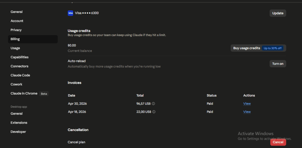 Claude Max billing invoice — $96.57 paid April 30, 2026, proof of real Claude Max subscription used to run mrreviewai.com
