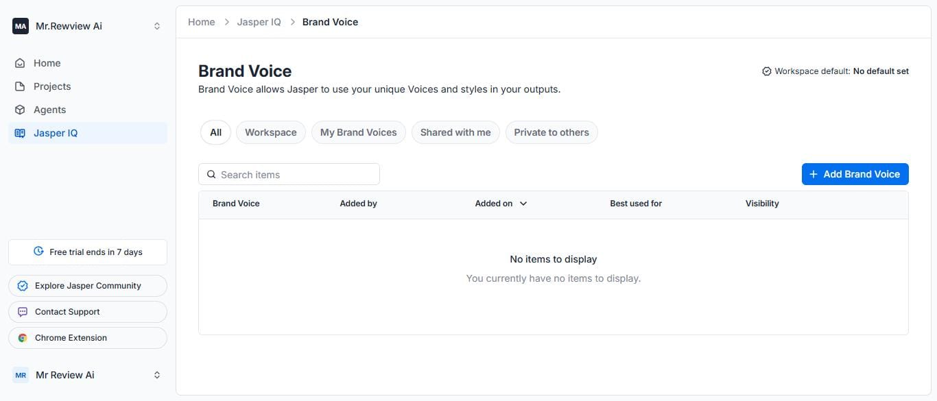 Jasper AI Brand Voice setup — Jasper IQ interface 2026