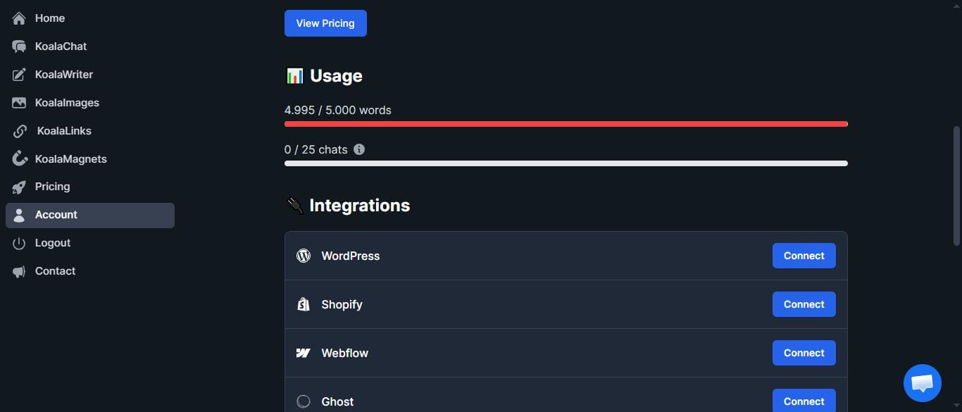 Koala AI CMS integrations — WordPress Shopify Webflow Ghost 2026