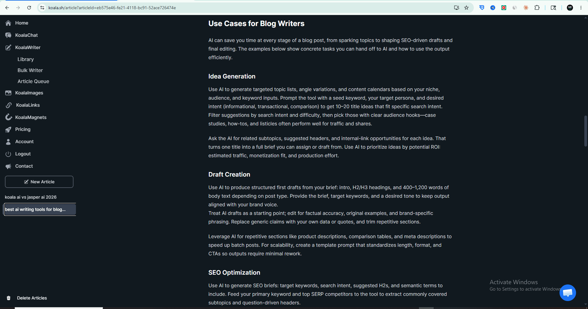 Copy.ai and Writesonic blog writing interface compared
