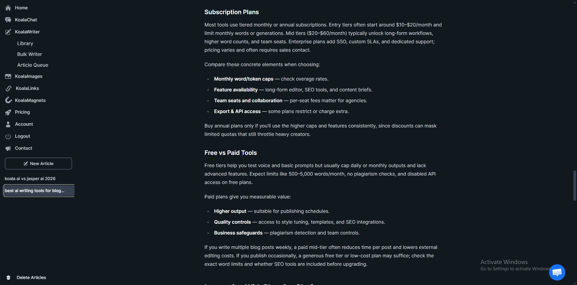Koala AI pricing and subscription plans comparison 2026