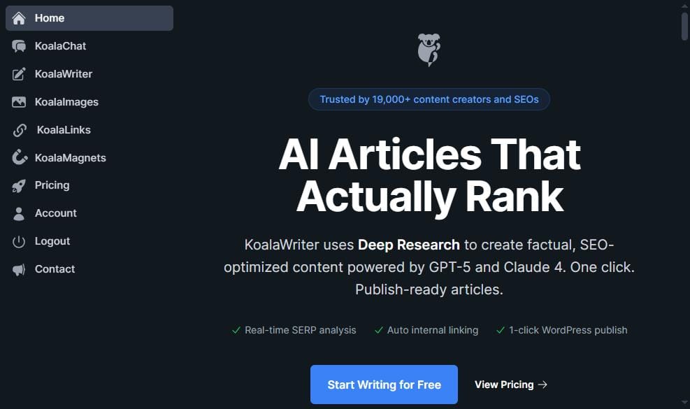 Koala AI dashboard — main interface 2026