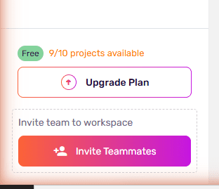 Murf AI free plan - Free badge and 9/10 projects available in sidebar, lifetime limit never resets