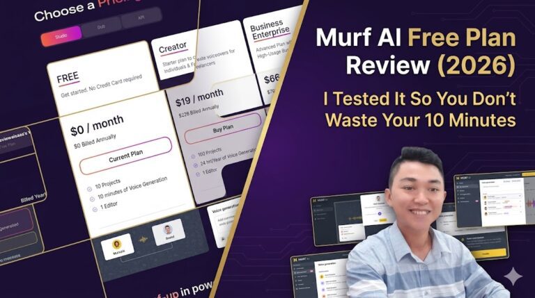 Murf AI Free Plan Review 2026 – Tested by reviewaisaas, showing pricing plans and real account proof