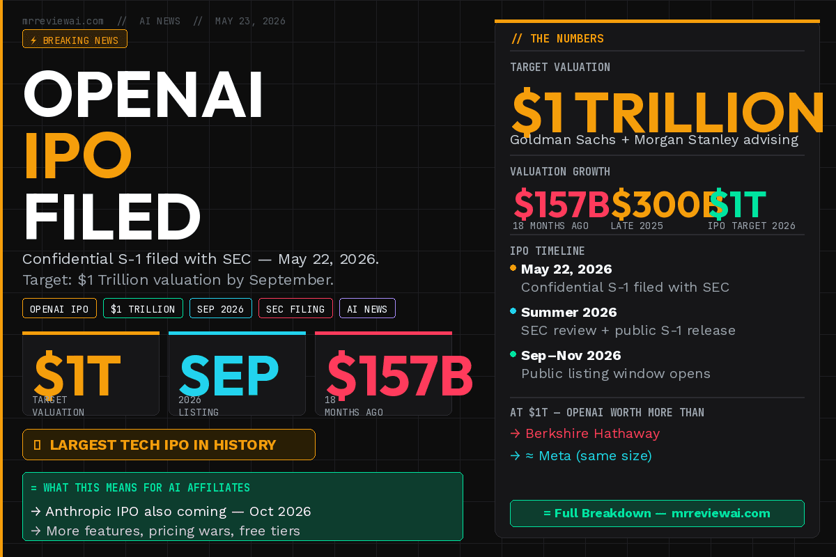 OpenAI IPO 2026 — Confidential S-1 filed with SEC targeting $1 trillion valuation by September