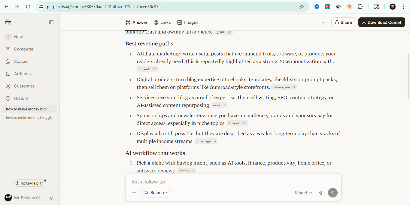 Perplexity AI search result - Best revenue paths and AI workflow - part 2
