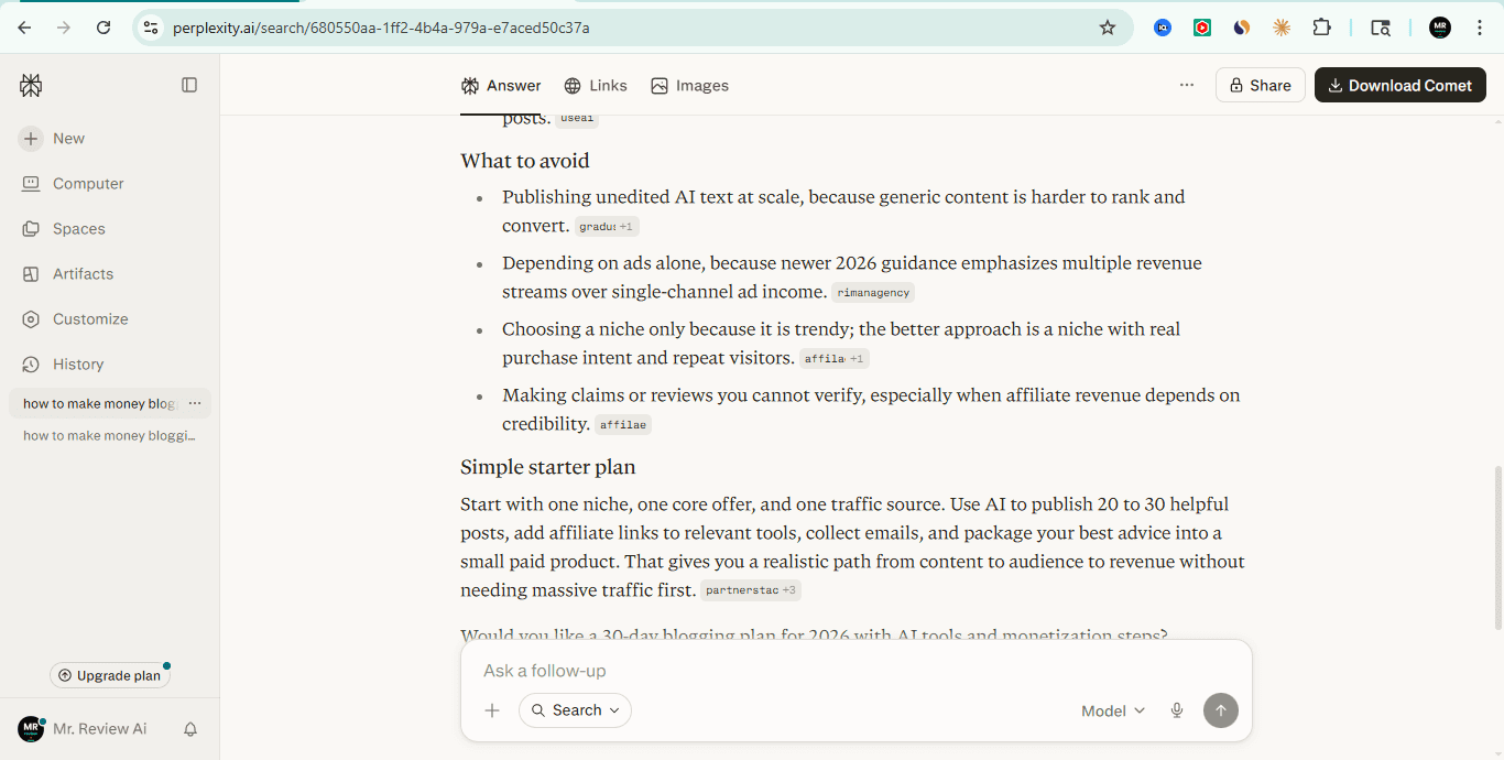 Perplexity AI search result - What to avoid and Simple starter plan - part 4
