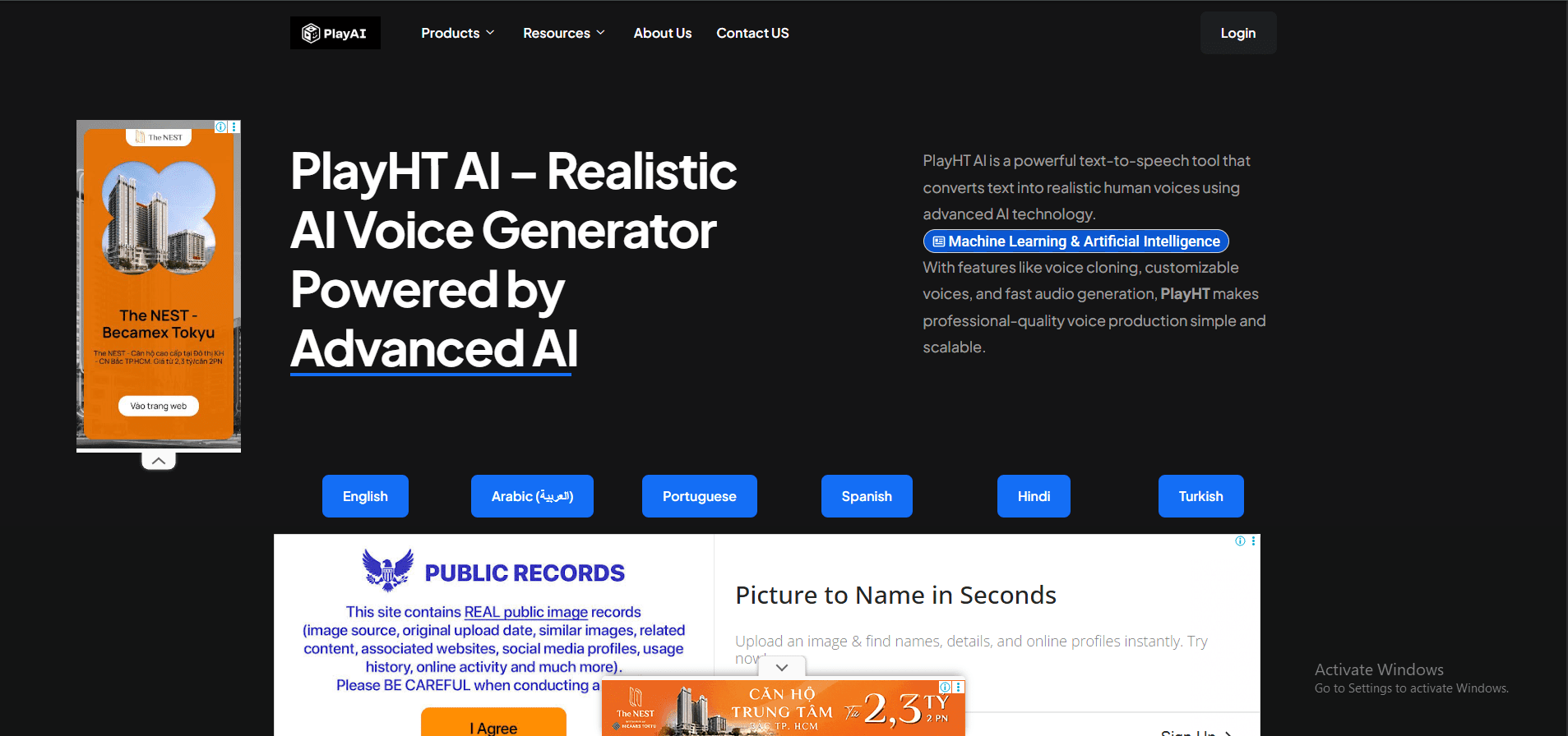 playhtai.com fake Play.ht site filled with Google ads and no real sign-up button — May 2026