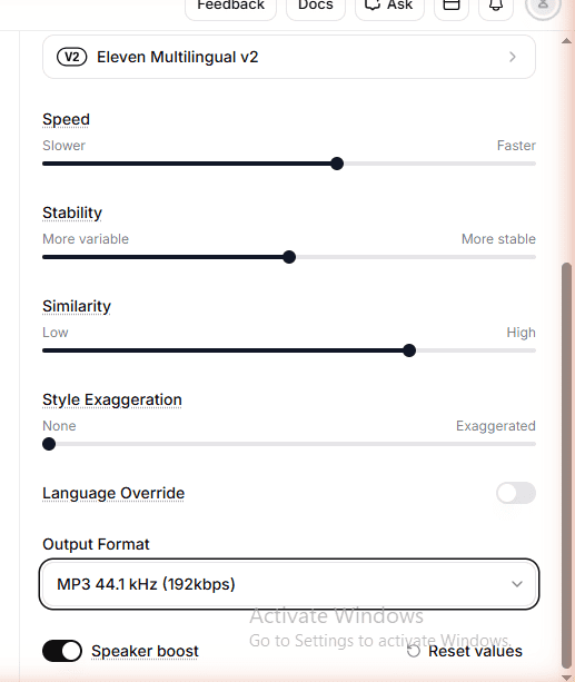 ElevenLabs Creator plan Speaker Boost closeup