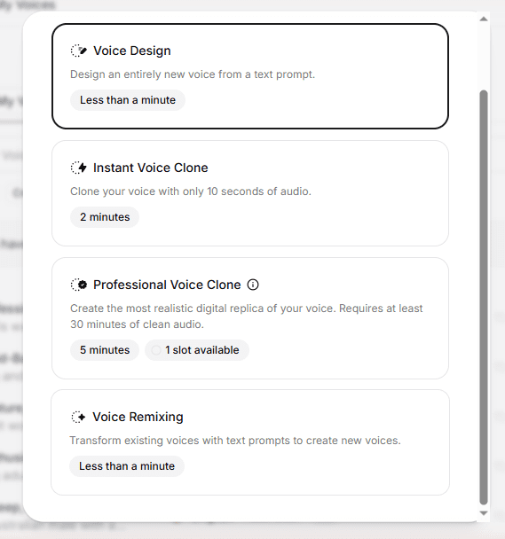 ElevenLabs Creator plan Voice Remixing closeup